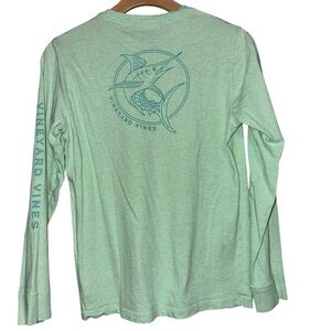 Vineyard Vines Kids Size L Mint Green Blue Marlin Logo Arm Long Sleeve T-Shirt